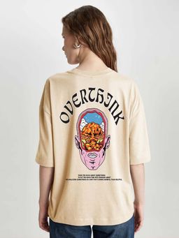 MISCHIEF MONKEY - Beige Oversize T-Shirt
