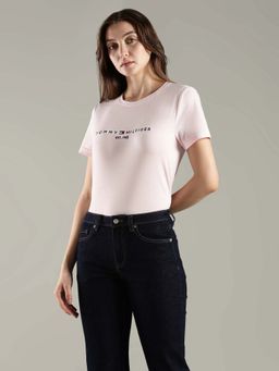Tommy Hilfiger - Embroidered Logo Regular Fit Cotton Pink T-Shirt