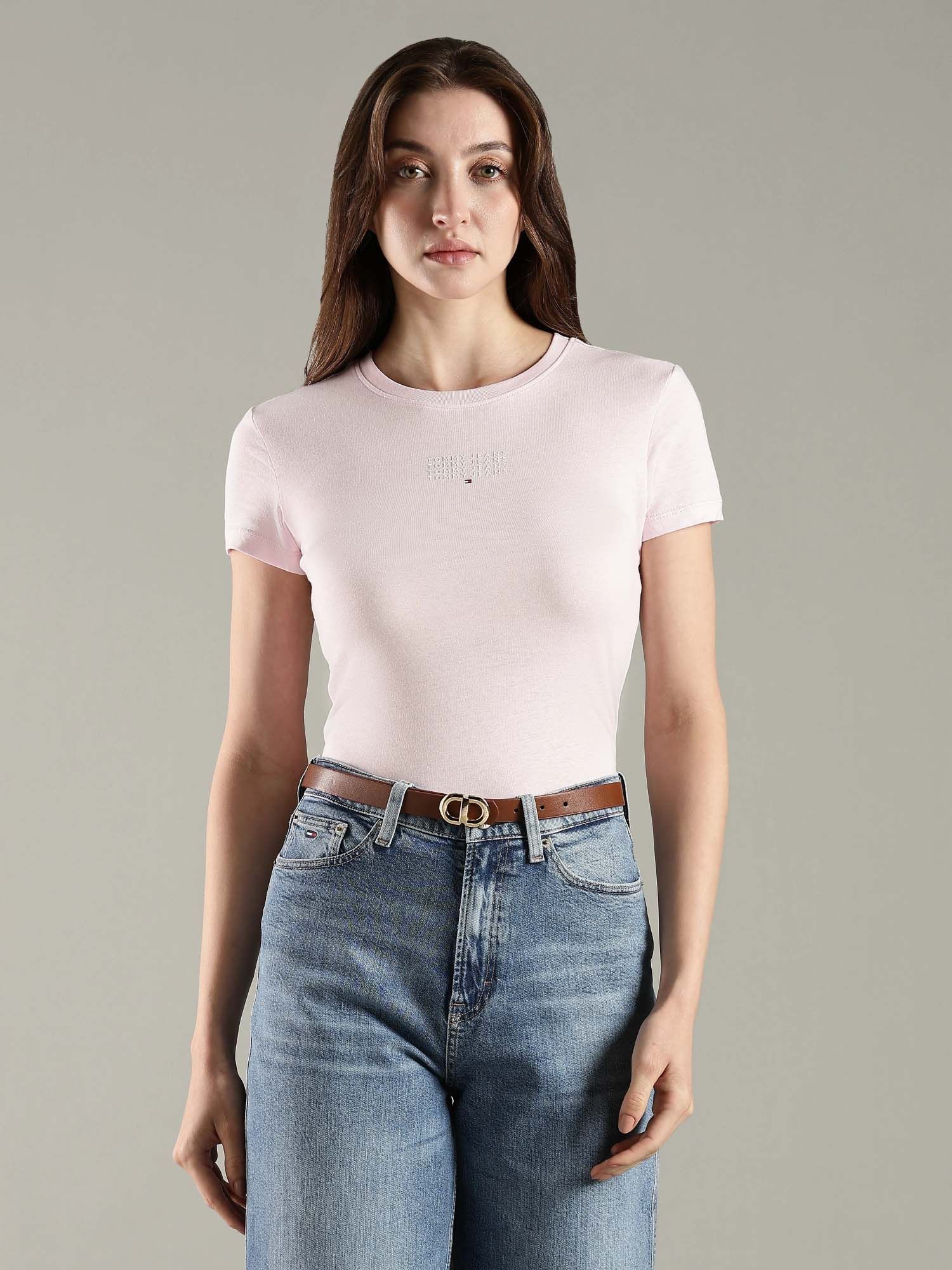 tommy hilfiger Solid Slim Fit Cotton Pink T-Shirt-picture-13
