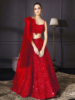 Odette - Red Designer Sequence Semi Stitched Lehenga with Unstitched Blouse and Dupatta (Set of 3)