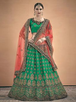 Odette - Embroidered Bridal Semi Stitched Lehenga with Unstitched Blouse and Dupatta (Set of 3)