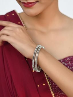 Ratnavali Jewels - American Diamond White Silver Plated Cubic Zirconia Bangle Set