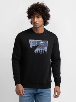 Spykar - Black Cotton Full Sleeve Round Neck Sweatshirt for Men