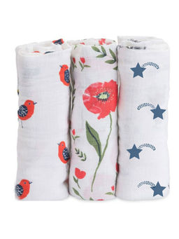 Elementary - Organic Cotton Little Blossoms Swaddle Set of 3 for newborn - Red & Blue