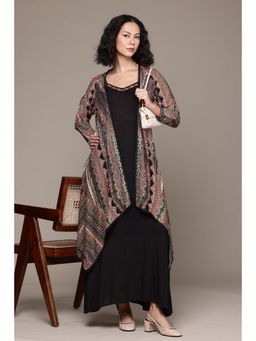 Aarke Ritu Kumar - Black Shoulder Straps Embroidered Maxi Dress with Shurg (Set of 2)