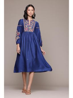Aarke Ritu Kumar - Blue Round Neck Embroidered Midi Dress