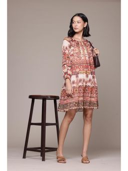 Aarke Ritu Kumar - Off White Round Neck Printed Mini Dress with Camisole (Set of 2)