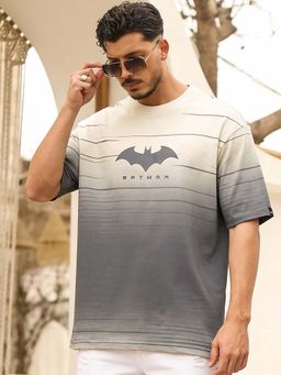 Bewakoof - Official DC Men's Beige & Grey Batman Graphic Printed Ombre Oversized T-shirt