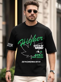 Bewakoof - Air 1.0 Men's Jet Black Higher Graphic Printed Oversized T-shirt