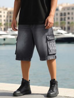 Bewakoof - Men's Light Grey Washed Baggy Fit Cargo Shorts