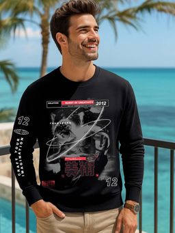 Bewakoof - Men Jet Black Frame Born Graphic Printed Sweatshirt