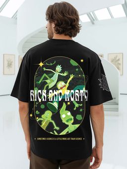 Bewakoof - Rick and Morty Men's Graphic Printed Oversized Black T-Shirt