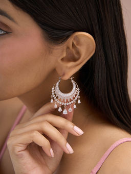 Fida - White Premium 14K Rose Gold-Plated Aaa American Diamond Hoops Earrings