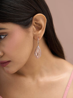 Fida - White Premium14K Rose Gold-Plated Aaa American Diamond Cocktail Drop Earrings