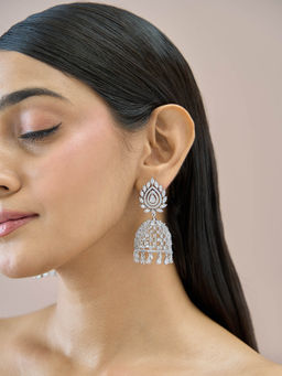 Fida - White Premium 14K Rhodium-Plated Aaa American Diamond Jhumkas Earrings