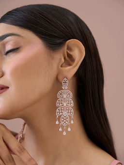 Fida - White Premium 14K Rose Gold-Plated Aaa American Diamond Leaf Drop Earrings