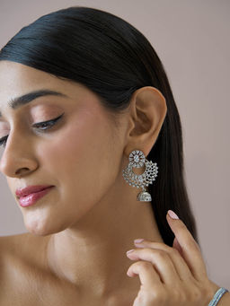 Fida - White 14K Rhodium-Plated Aaa American Diamond Jhumka Earrings