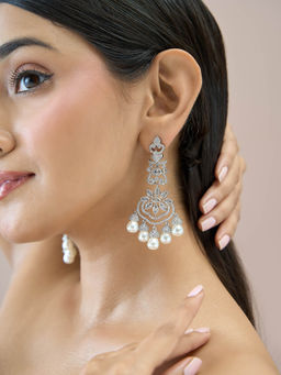 Fida - White Premium 14K Rhodium-Plated Aaa American Diamond Pearls Chandbalis Earrings