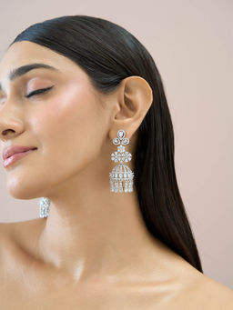 Fida - White 14K Rhodium-Plated Aaa American Diamond Jhumka Earrings