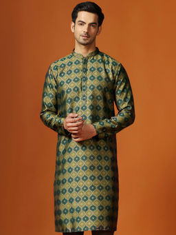 KISAH - Men Woven Green Kurta