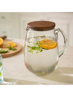 Ellementry - Dewy Glass Water Jug With Wooden Lid for Dining Table - Multipurpose Usable