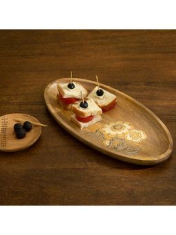 Ellementry - Fleur D'or Wooden Serving Platter for Dining Table (Small)