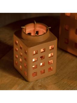 Ellementry - Lupa Terracotta Square Lantern with Metal Handle for Home Decor (Small)