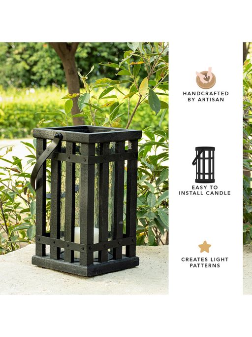 Ellementry Kori Wooden Black Square Lantern for Home and Balcony Decor