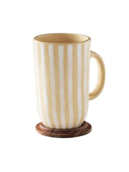 Ellementry - Ceramic Mug Tall Stripes W/Wdn Lid Lemon