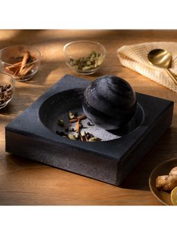 Ellementry - Erebus Black Marble Mortar and Pestle Set for Kitchen - premium Finish