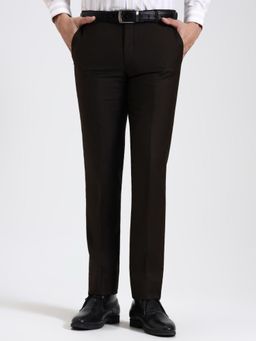 JadeBlue - Super Luxe Brown Slim Fit Formal Trousers
