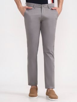 Greenfibre - Grey Textured Cotton Casual Trousers