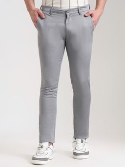 Greenfibre - Men Grey Textured Casual Trousers