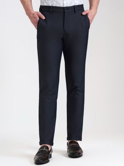 JadeBlue - Men Navy Blue Slim Fit Smart Casual Trousers