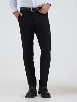 Metal - Black Slim Fit Black Solid Formal Trousers