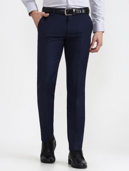 JadeBlue - Super Luxe Men Blue Solid Slim Fit Formal Trousers