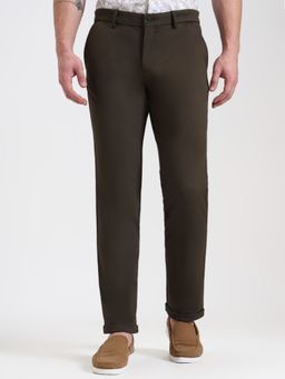 JadeBlue - Men Slim Fit Olive Brown Casual Trousers