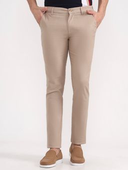Greenfibre - Men Dark Khaki Cotton Stretch Casual Trousers