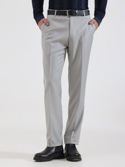 JadeBlue - Men Light Grey Slim Fit Formal Trousers