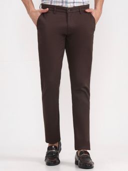Greenfibre - Men Dark Brown Textured Casual Trousers