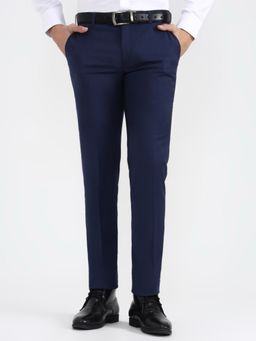 JadeBlue - Youth Men Blue Solid Formal Trousers