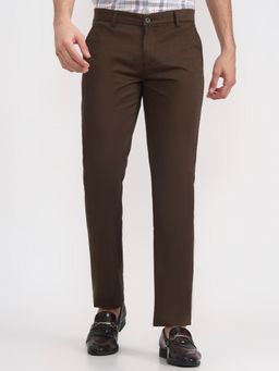Greenfibre - Men Brown Cotton Stretch Casual Trousers