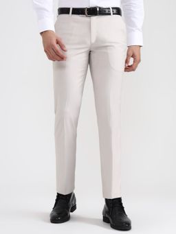 JadeBlue - Youth Men Cream Solid Formal Trousers