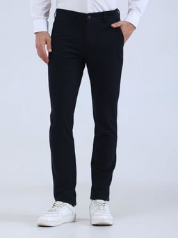 Greenfibre - Men Navy Blue Cotton Smart Casual Trousers