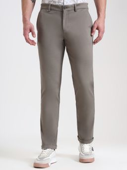 JadeBlue - Men Slim Fit Cement Grey Casual Trousers