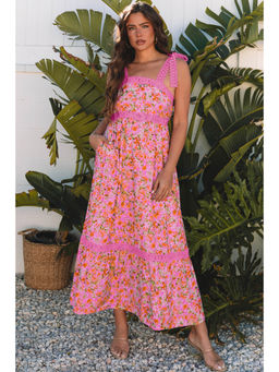 PARTIQ - Rose Floral Lace Tied Strap Empire Waist Maxi Dress