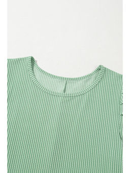 PARTIQ - Mint Green Corded Knit Crew Neck Puff Sleeve Shift Mini Dress