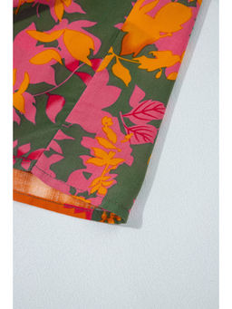 PARTIQ - Orange Floral Puff Sleeve Smocked Bodice Ruffled Long Dress