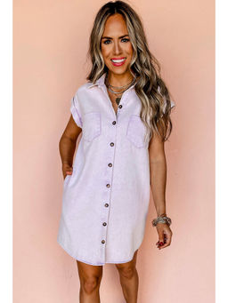 PARTIQ - Orchid Petal Short Sleeve Double Chest Pocket Denim Shirt Dress
