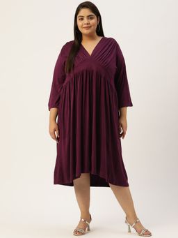 theRebelinme - Plus Size Women Purple Solid Color Viscose Knitted A-Line Dress